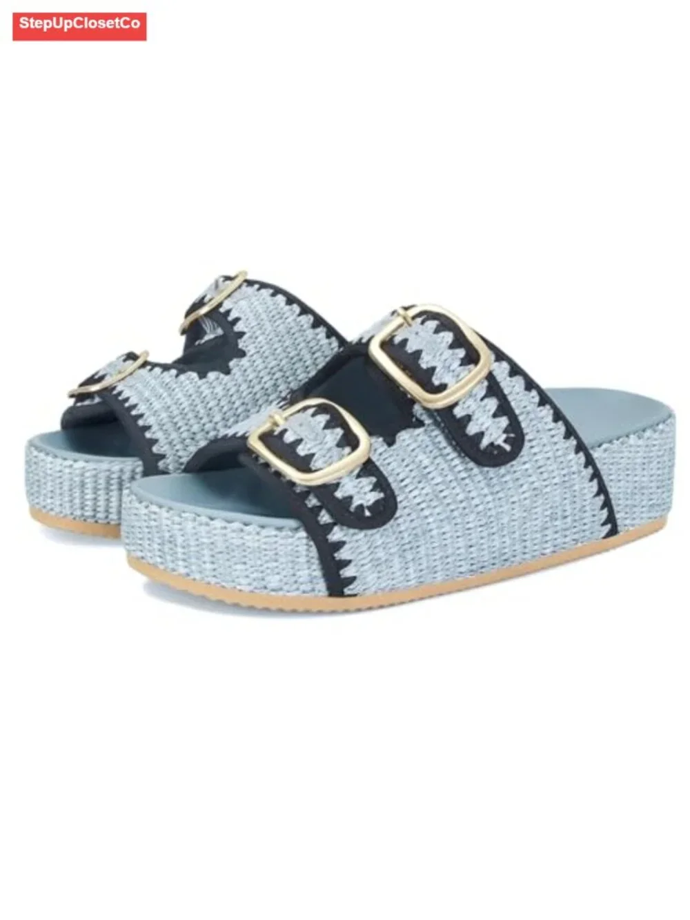 Woven Espadrille Wedge Sandals with Raffia Straw, Adjustable Double Buckle